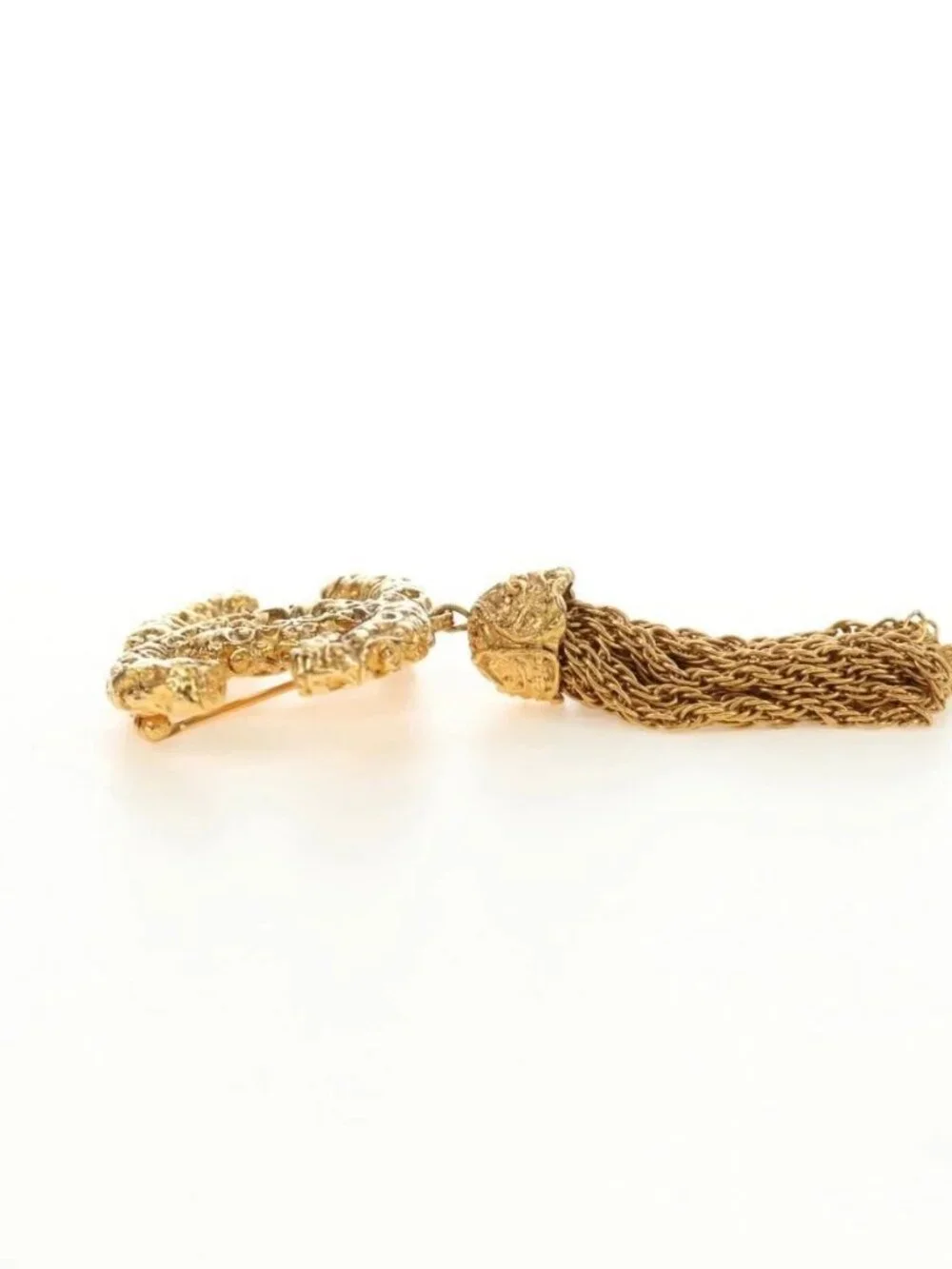 CHANEL CC Fringe Lava Brooch metal Gold CC Auth am11879SM